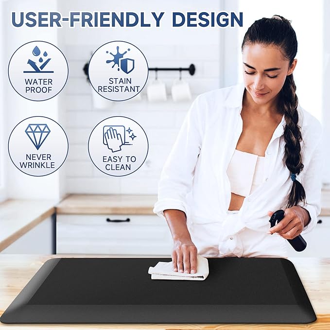 4/5 Inch Thick Kitchen Mats for Floor, StepRite Kitchen Rug for Standing Desk, Non-Slip, Thicker, Stain Resistant, Waterproof, Comfort Anti Fatigue Floor Mat for Home, Kitchen, Office - Black,108*30''