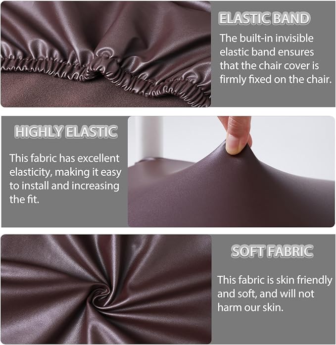 CWK Waterproof PU Leather Dining Chair Covers Set of 6 - Stretchable Chair Seat Slipcovers, Removable & Washable Protector for Dining Room,Home,Office,Wedding,Rear Covers (PU-Coffee)