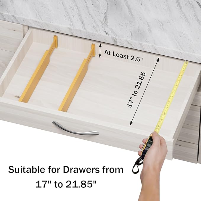 BAMBUROBA Bamboo Drawer Dividers, Adjustable Organizer for Kitchen & Bedroom, Expandable 17-22" Drawer Separators, 4-Pack