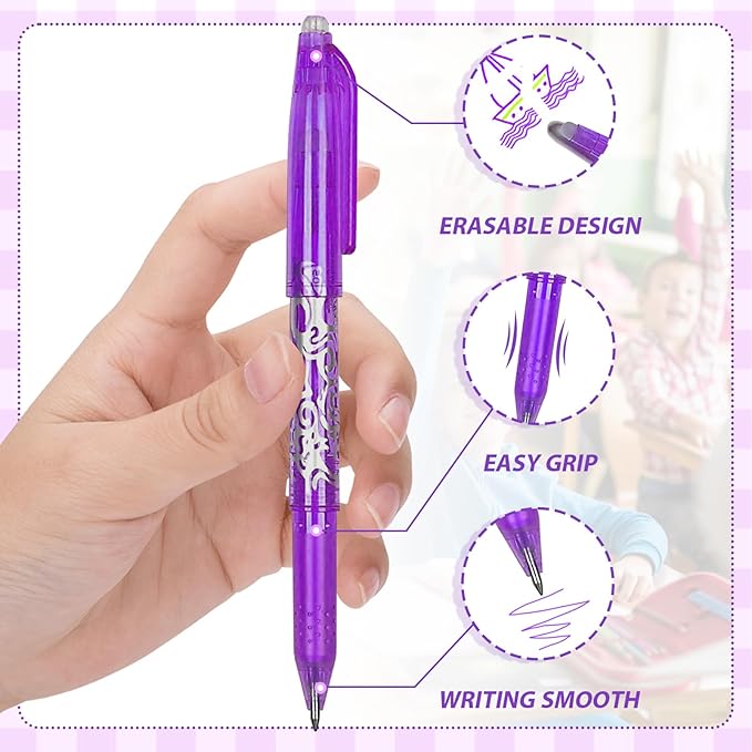Erasable Pens 12 Pack 0.5mm Ballpoint Quick Dry Liquid Ink Gel Pens Erasable Multicolor Stationery Office Supplies Comfortable Grip Smooth Writing Great for Work School Creation Children's Gift