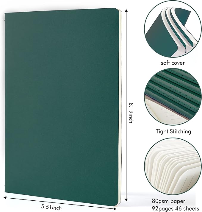 36 Pack Soft Cover Journal Bulk, Feela Lined Blank Travel Journal for Women Men Writing, Notebooks College Ruled for Work, Note Taking Notebook School Business Supplies, 8.2” x 5.5”, A5, Dark Green