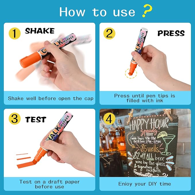 Car Window Markers for Glass Washable –10mm Liquid Chalk Car Paint Pen Wet Erasable, 8 Neon Chalk Markers for Big Chalkboard, Blackboard, Bistro, Glass, Mirrors, Auto Windshield