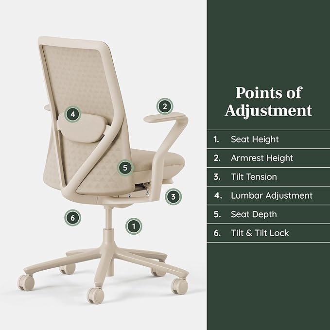 Branch Verve Chair - High Performance Executive Office Chair with Contoured Seat Back and Adjustable Lumbar Rest - High Density Foam Cushion with Aluminum Base - Up to 275 lbs - Wheat