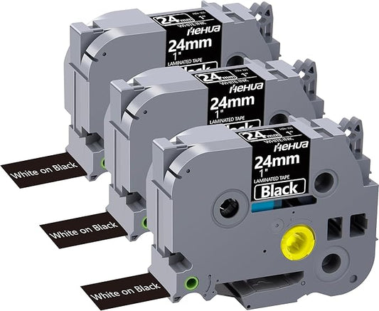 Hehua 24mm Black Tape Compatible for Brother TZe-355 White on Black P Touch Label Tape, TZe355 24mm TZe Label Tape Compatible for Brother TZ Tape 24mm 0.94 Laminated for Ptouch PT-D600 D610, 3 Pack