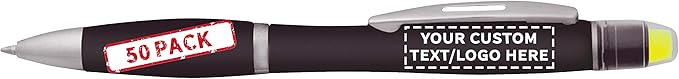 DISCOUNT PROMOS 50 Marathon Gel Highlighter Pens Pack - Customizable Text, Logo - Twist Mechanism, Ballpoint - Black