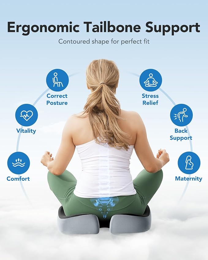 HUANUO Seat Cushion for Office Chairs, Extra Large Desk Chair Cushion for Back Pain Tailbone Pain Relief, Ergonomic Memory Foam Car Seat Cushion, Wheelchair Cushions for Long Sitting, Anti-Slip Bottom
