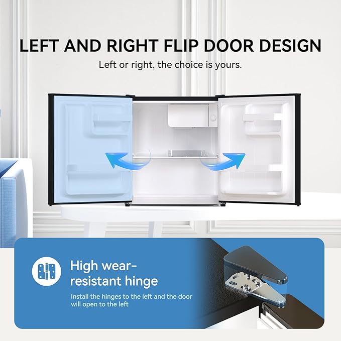 Frestec 1.7 Cu.Ft Mini Fridge with Freezer,Mini Fridge for Bedroom,Small Refrigerator,Dorm Refrigerators with Freezer,Compact Refrigerator for Office,Apartment,Dorm,Bedroom (Black)