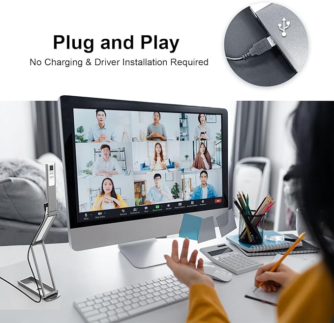 Adesso 4K Ultra HD 8MP USB Document Camera & Webcam with Built-in Microphone, LED Light, Autofocus, Multi-Jointed Design, Folding for Live Demo, Web Conferencing, Distance Learning, Remote Teaching