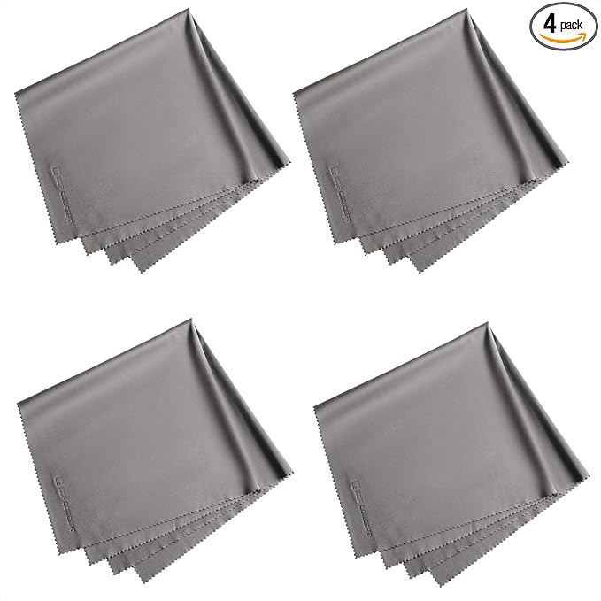 4 Pack 16''x16'' Extra Large Microfiber Cleaning Cloths, K&F Concept Oversized Microfiber Cloths for TV Screen, Electronics, Laptops, Telescope, Computers, Eyeglasses, Gray