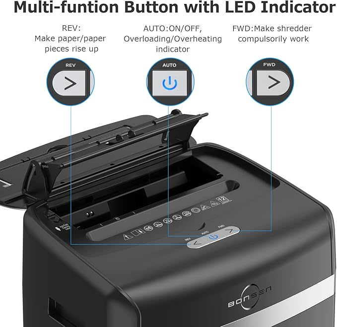 BONSEN Shredder for Office, 120-Sheet Auto Feed Paper Shredder, Micro Cut Paper Shredders for Home Office Use, 30 Minutes/High Security Level P-4/6 Gallon Bin (S3110)