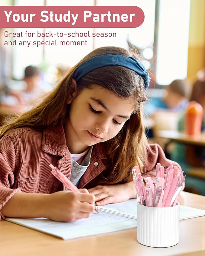 Four Candies 14Pack Pastel Gel Ink Pen Set,Cute Retractable 0.5mm Fine Point Pen,Note Taking Aesthetic Pens,12 Pack Black Ink Pens with 2Pack Highlighter, Smooth Writing Pens for School, Office (Blue)