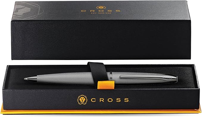 Cross ATX Refillable Ballpoint Pen Presented in a Luxury Gift Box - Medium Point, Black Ink, Sandblasted Titanium Gray