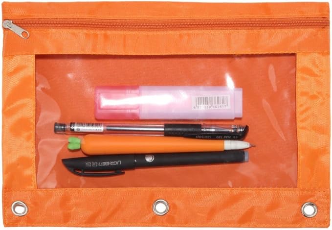24 Packs 3 Ring Binder Pen Pencil Case Pouch Bulk Set Stationery Bag for School Class Office Orange