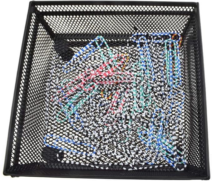 HAHIYO Stackable Mesh Tray Cup 6 x 6 x 2 inches Sturdy Container for Desk Drawer Organizer Collection for Home Office School kitchen Soft Foam Feet No Sharp Edges 2 Pack Black