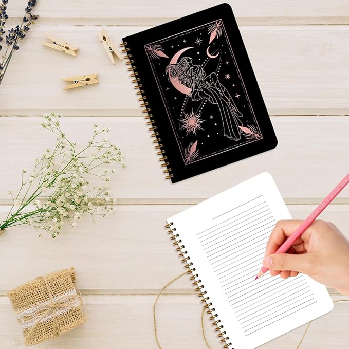 2 Pcs Zodiac Spiral Notebooks for Work, A5(8.3x5.8inch) Composition Notebook College Ruled Note Book, Moon Stars Hardcover Notepads Diary Lined Travel Journal for Writing, Astrology Gifts for Women