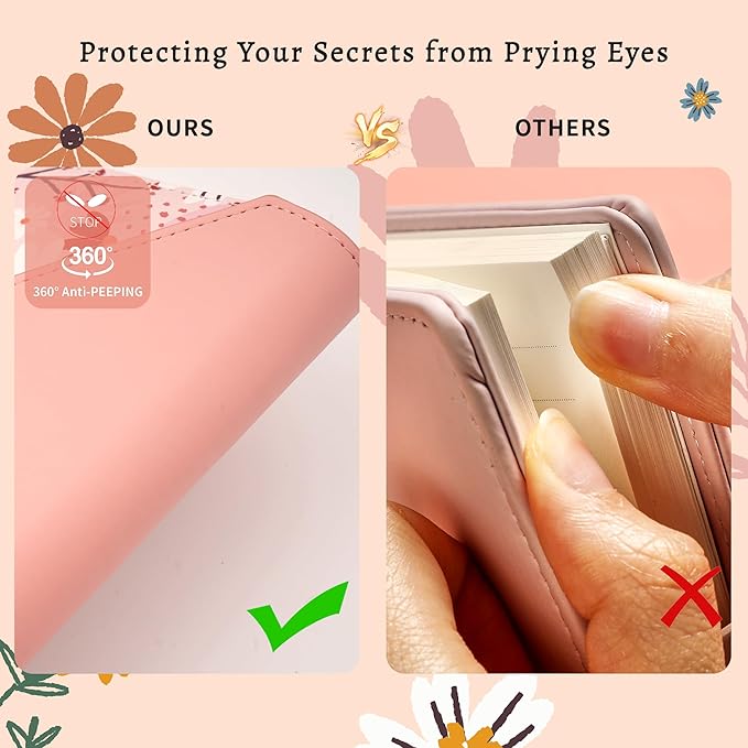 CAGIE Floral Diary with Lock for Women, Teen Girls Journal with Lock, Hardcover Refillable Women Journal with Pen, 6.3 x 8.5 Inch