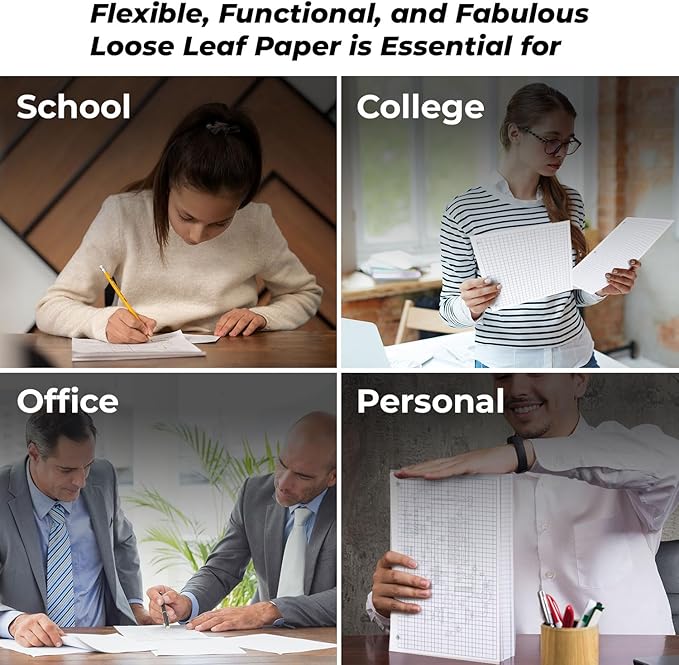 7200 Sheets Graph Paper Bulk, 48 Pack, Bulk Grid Paper, 4x4, 8" x 10.5", 3 Hole Punched, Quad Ruled Sheets, Thick Graphing Paper, Fights Ink Bleed, Bulk Loose Leaf Paper, Bulk School Supplies