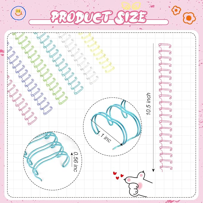 30Pcs Metal Double Loop Binding Wires Double Spiral Binding Ring Coil, 9/16" 23 Holes, 2:1 Pitch Cinch Binding Machine Wire for Teacher Student Document Notebook File Making (Iridescence)