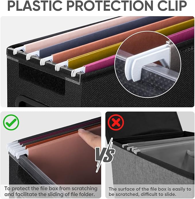 BALEINE File Organizer Box with Lid, Collapsible File Folder Organizer with Plastic Slide, Hanging File Folder Box for Office Document Storage (1 Pack, Black, S)