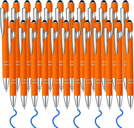 24 Pcs Blue Ink Ballpoint Pen with Stylus Tip 2 in 1 Ballpoint Pen 1.0 mm Blue Ink Metal Stylus Pen for Touch Screens Coworkers, Family, Colleagues, Office (Orange)
