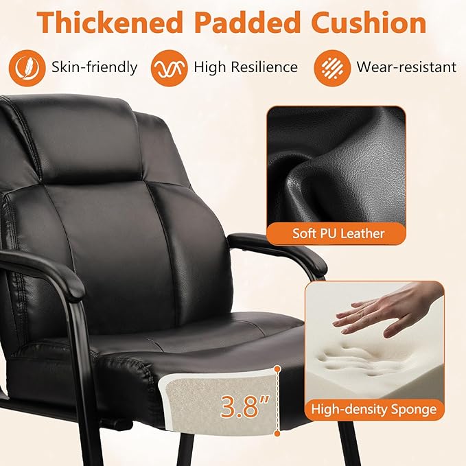 CLATINA Big & Tall 500 lb. Guest Chair, Leather Reception Chairs with Padded Arm Rest for Waiting Room Office Home and Meeting Conference-Black, 2 Pack