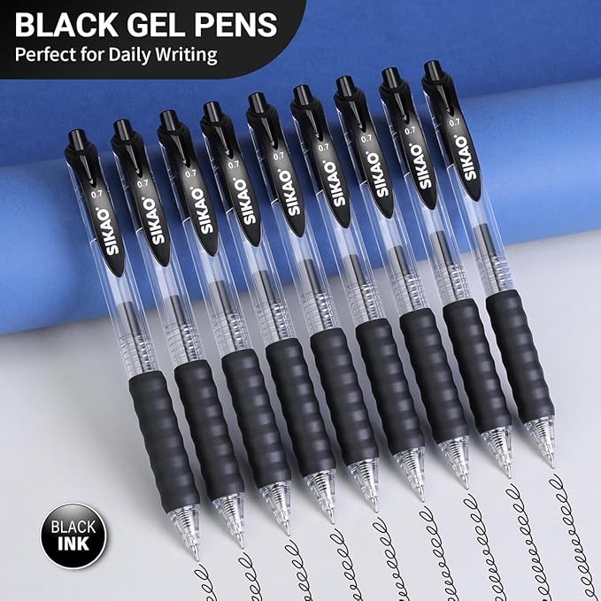 Black Gel Pens Bulk 30 Pack Black Pens Fine Point Smooth Writing No Smudge, CLOUD TOUCH Grip 0.7mm Gel Ink, Retractable Rollerball Click Pens for Server Office School, Lapiceros (BLACK)