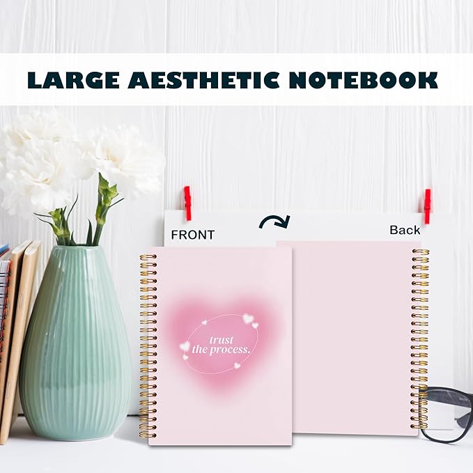 BearCake Preppy Positive Pink Trust the Process Notebook Journal for Women,Y2K Notebook Journal,Aesthetic Spiral Notebook,Hardcover 5.5x8.3