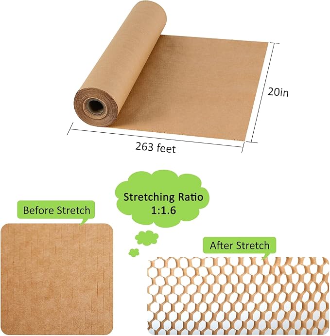 Honeycomb Packing Paper 20" x 420' Recyclable Cushion Packing Paper Expanding Honeycomb Packing Paper Wrap Roll Eco Friendly for Moving Shipping Gift Packaging Breakables