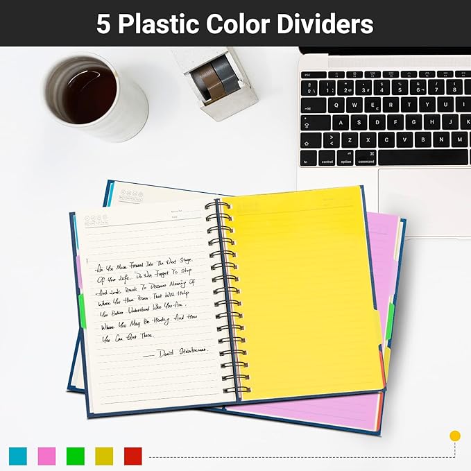 EUSOAR 5 Subject Notebook with Tabs, 1pcs B5 7.3"x10.2" Spiral College Ruled, 100GSM 120Sheets/ 240Pages of Lined Paper, Thick Hardcover, for Journal Students, Office and Business, Royal Blue