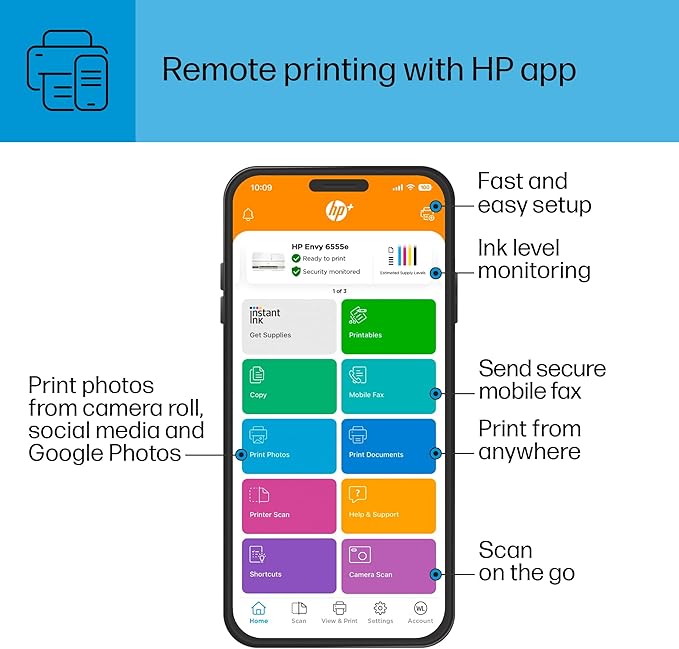 HP Envy 6555e Wireless All-in-One Color Inkjet Printer, Print, scan, Copy, Duplex Printing Best-for-Home, 3 month Instant Ink trial included (714N5A)