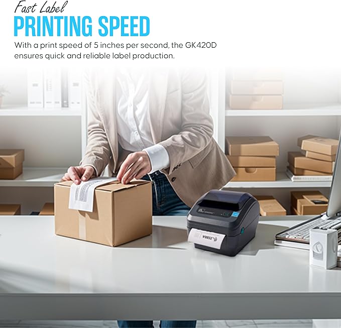 GK420D Zebra Direct Thermal Label & Barcode Printer - Parallel/USB Connectivity- 1 Year Warranty - Comes with 24V, 4x6 Label Roll, USB 2.0 Cable & Microfiber Cleaning Cloth