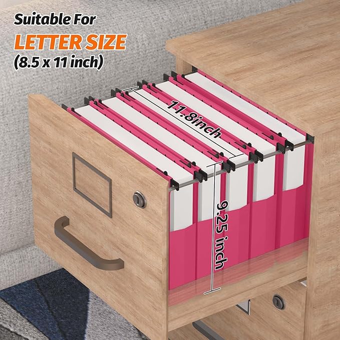 Extra Capacity Plastic Hanging File Folders,12 Pack Reinforced Expanding Hang Folder Letter Size,Accordian Pocket,Heavy Duty 2 Inch Expansion, Hard Hanging Folder Organizer for Office Home,Pink