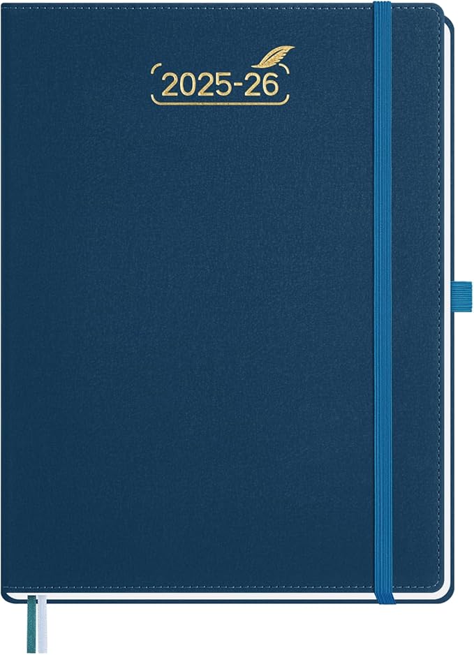 BEZEND Weekly Planner 2025-2026 with 2 Columns, 8.5" x 11" Academic Calendar 18 Months (Jul 25-Dec 26) Life Work Appointment Book with Monthly Tab, PU Leather Hardcover - Prussian Blue