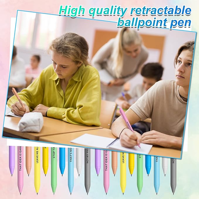 Epakh 50 Pcs Funny Pens Inspirational School Pens Bulk Positive Motivational Quotes on Ballpoint, Black Ink Pen for Adults Back to Schools Gift from Teacher(Interesting,Macaron Color)