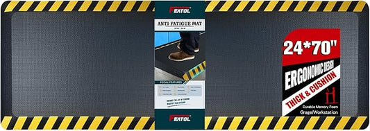 FEATOL Anti Fatigue Mats Industrial 4 Packs, Ergonomic Standing Floor Mat for Work for Stand, Black with Yellow Border Safety 24" x 70"-Support for Leg & Back Pain