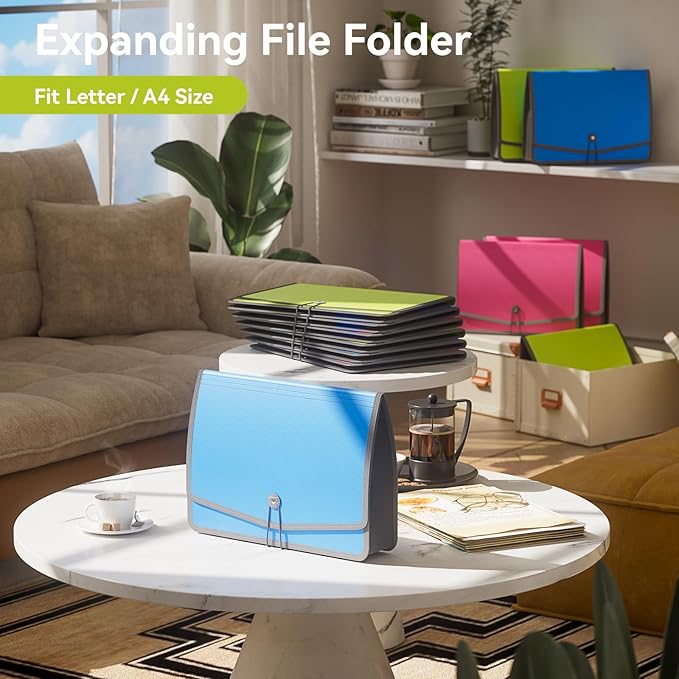ABC life 3 Pack Expanding File Folder Organizer Poly Pockets A4/Letter Size, Plastic Expandable File Wallet/Colorful Document Folder with Elastic Closure, Premium Accordion File Pouch, 2 Card Holder