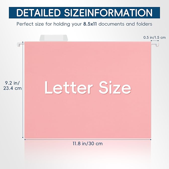 Hanging File Folders, 25 Pack Letter Size File Folders with 1/5-cut Tabs, Office Essentials for Filing Cabinet & Desk Storage