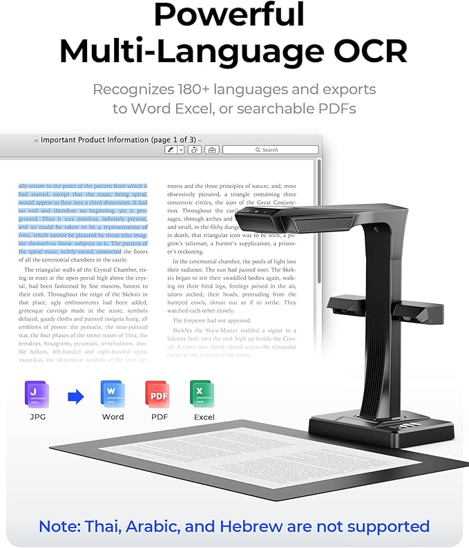CZUR ET MAX Professional Book Scanner, 38MP Document Camera, Laser Curve-Flatten, USB High Speed Document Scanner, 180+ Languages OCR, Capture A3, Support HDMI, for Windows/MacOS/Linux