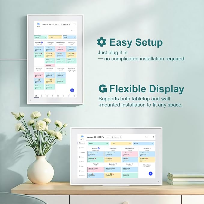 Digital Calendar, 15.6inch Smart WiFi Digital Calendar&Chore Chart, 1920 * 1080 IPS Touch Screen HD Display for Family Schedules, Wall-Mounted, Share Moments Instantly from Anywhere (White, 15.6 inch)