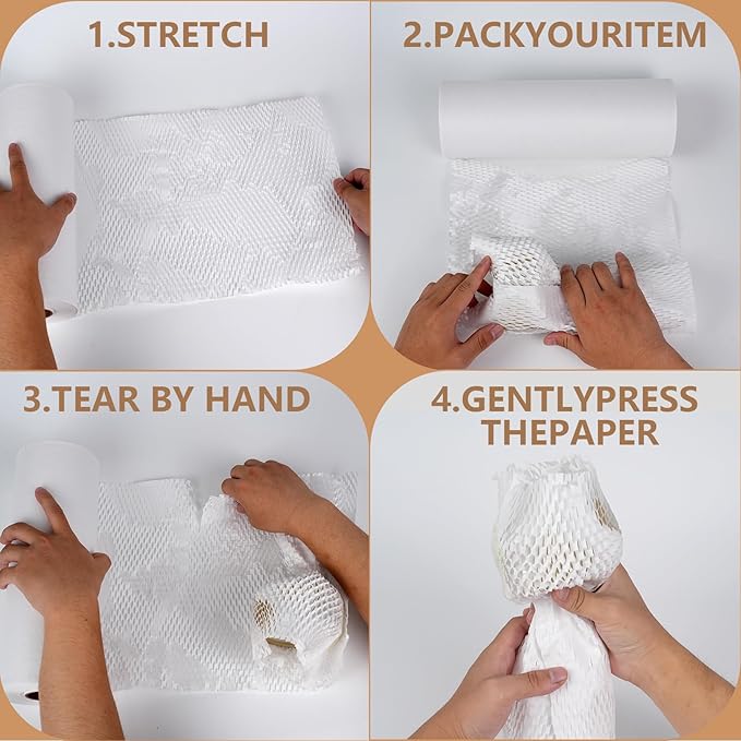 Honeycomb Packing Paper, 12" x 200' Packing Paper Substitute Alternative for Bubble Cushioning Wrap for Moving Shipping Packaging, Recyclable Moving Supplies Bubble Packing Wrap Roll-White