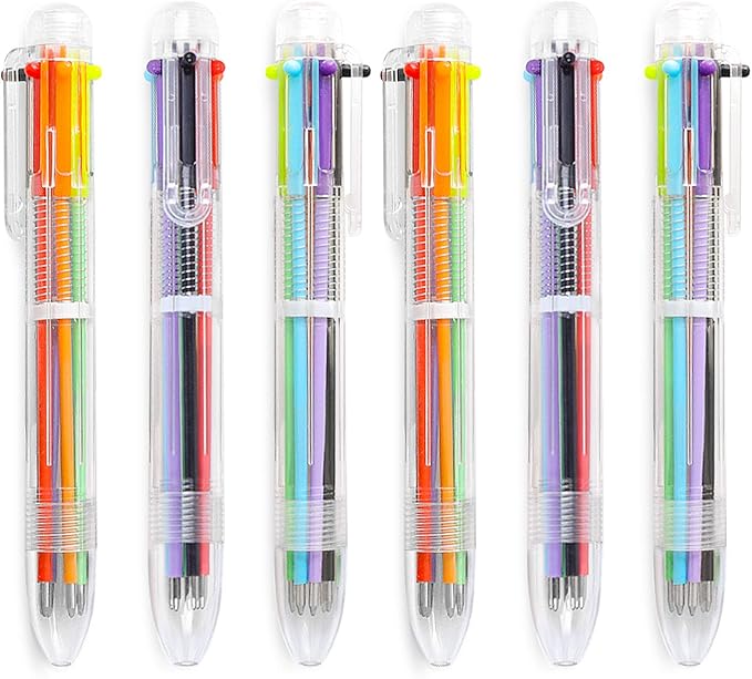 Hutou 0.5mm 6-in-1 Multicolor Ballpoint Pen 6 Colors Retractable For Kids Party Favors (12 Pack)