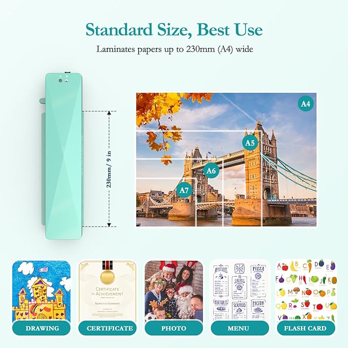 Crenova Laminator Machine with 10 Laminating Sheets, A4 Laminating Machine Hot & Cold with Fast Warm Technology, Thermal Laminator 9 Inch for Home Office School Business Green