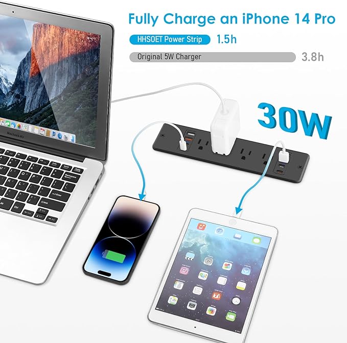 HHSOET 8 Outlet Recessed Power Strip, 30W Fast Charging Furniture Power Outlet USB C, Flush Mount Surge Protection Socket with 4 USB-A and 4 USB-C, 10ft Power Cord. (Black)