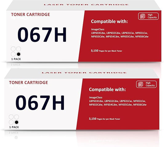 067H 067 High Yield 2 Pack Toner Cartridge Compatible for Canon 067H 067 Toner Cartridges for Canon Color imageCLASS MF650C MF656Cdw MF653Cdw MF654Cdw LBP632Cdw LBP630C Printer Black