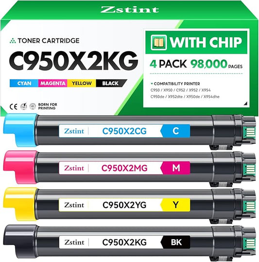 C950X2KG C950X2CG C950X2MG C950X2YG Toner Cartridge Set 4-Pack Replacement Compatible with Lexmark C950 X950 C952 X952 X954 C950de X952dte X950de X954dhe Laser Printer Ink Black Cyan Magenta Yellow