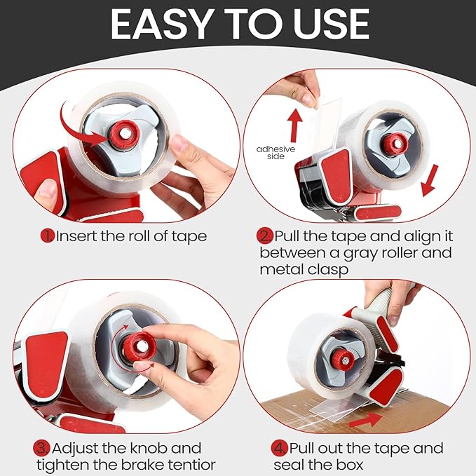 2 Pack Packing Tape Dispenser Gun with 12 Roll 2 Inch Packing Tape Gun 2.7 Mil Heavy Duty for Storing, Shipping, Moving, Carton and Box Sealing