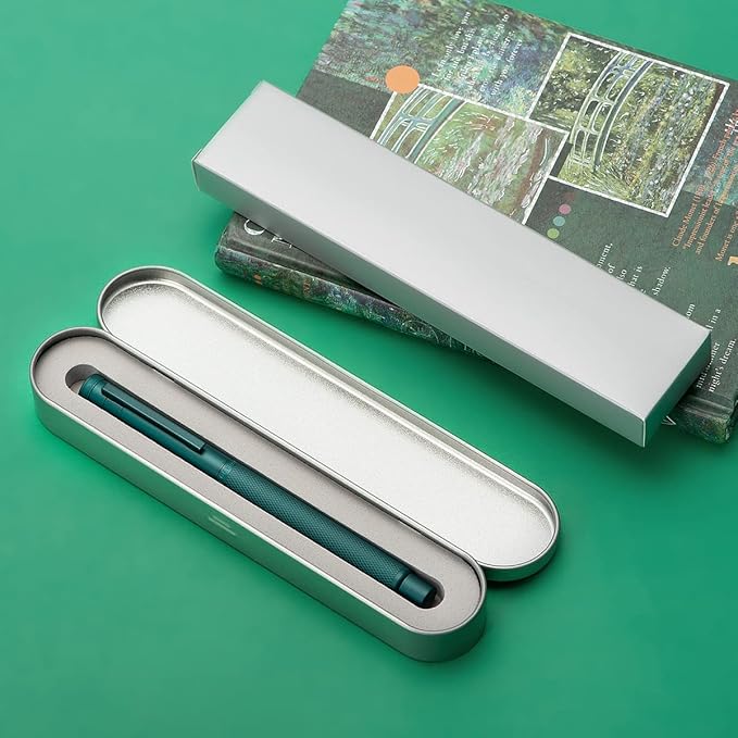 Hongdian Green Forest Fountain Pen Blade Nib Classic Design Calligraphy Pen with Converter and Metal Pen Case Set