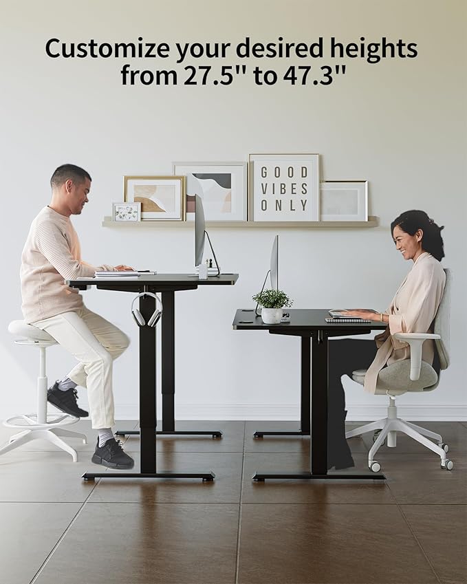 FEZIBO One-Piece Standing Desk Adjustable Height Stand up Home Office Desk, 55x24 Inch Electric Standing Computer Desk, with 4 Memory Presets, Fixable casters, Black