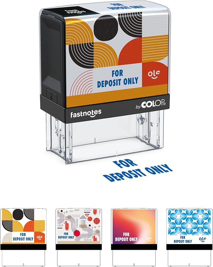 Fastnotes for Deposit ONLY Self-Inking Rubber Stamp by COLOP- Great for Office Documents, Notary, Warehouse, Accounting, Business, and Legal Documentation - Blue Ink (for Deposit ONLY- Blue)