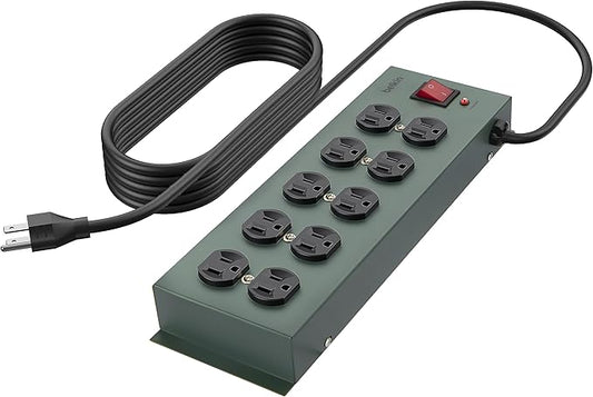 Belkin Power Strip Surge Protector - 10 AC Outlets, 15ft Heavy Duty Metal Extension Cord with Wall Mount Holes for Home, Office, Travel, Computer Desktop, Laptop & Phone Charging Brick